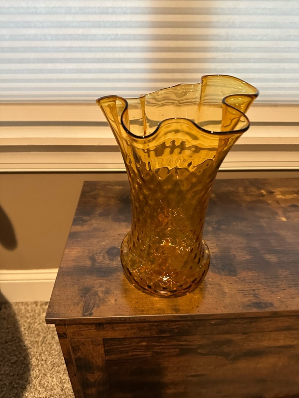 Amber Ruffled Murano Glass Vase -